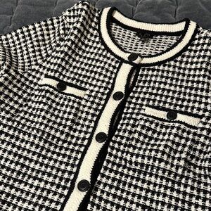 Talbots Short Sleeve Cardigan - Check Jacquard